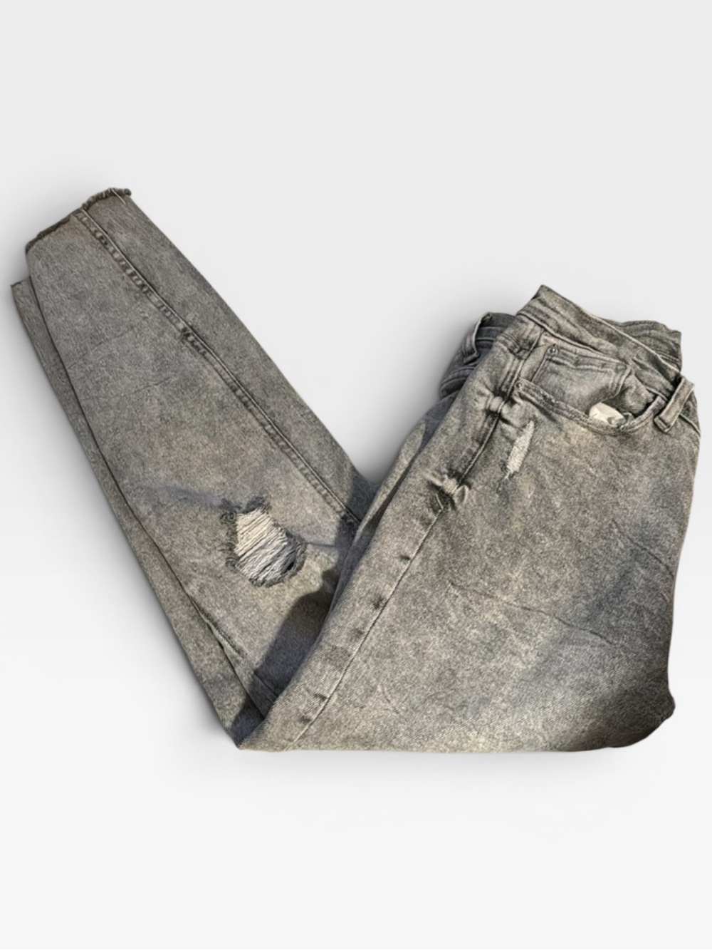Kensie Vintage Luxe distressed ripped mid rise skinny gray jeans Sz‎ 6 / 28